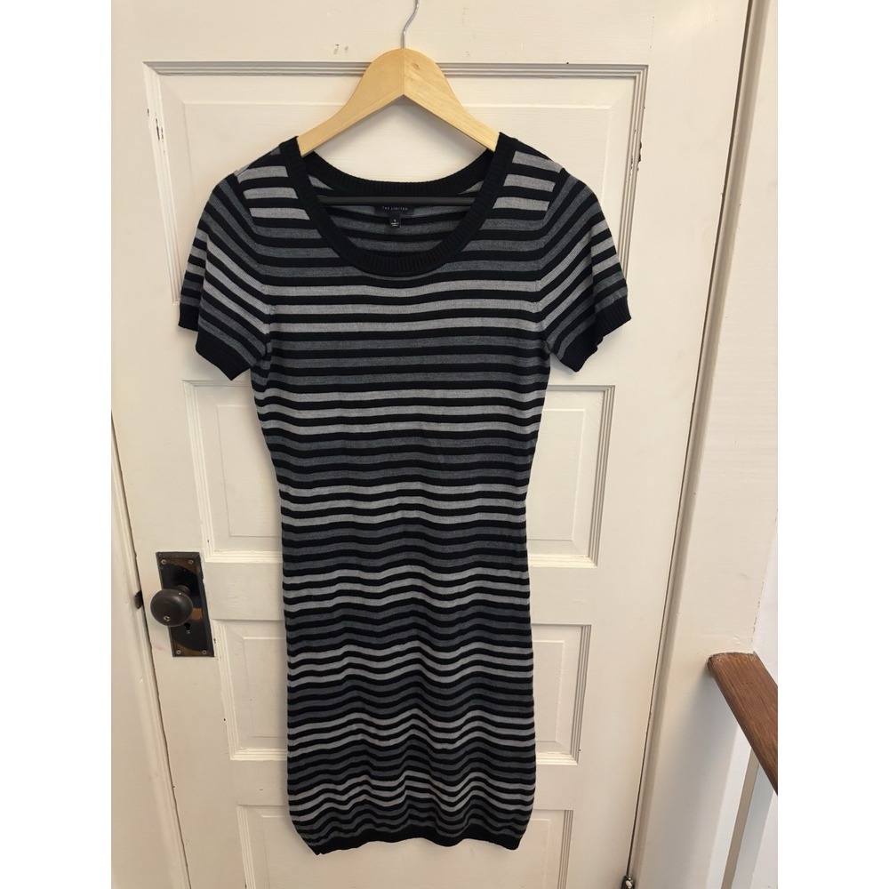 The Limited Women's Black Gray Striped Merino Wool Blend Sweater Dress Size S